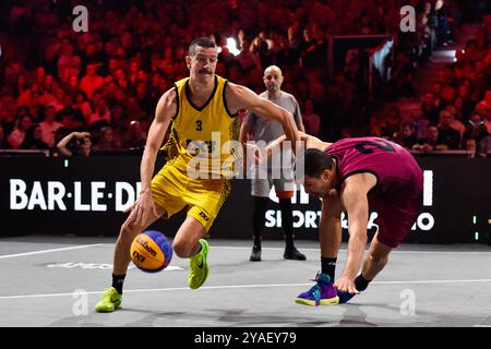 , - 13 OCTOBRE : Strahinja Stojacic - Ub, Mihailo Vasic - Liman lors du match de finale FIBA 3x3 World Tour Amsterdam 2024 entre Ub et Liman au Gasthouder le 13 octobre 2024 à Amsterdam, pays-Bas. (Photo de Edwin J.H. de Vries/Orange Pictures) crédit : Orange pics BV/Alamy Live News Banque D'Images