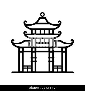 icône de temple ou symbole de ligne moderne. Dessin au trait vectoriel et conception d'icône avec contour audacieux. Noir et blanc Pixel Perfect symbole minimaliste blanc isolé Illustration de Vecteur