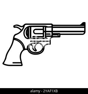 icône de revolver ou symbole de ligne moderne. Dessin au trait vectoriel et conception d'icône avec contour audacieux. Noir et blanc Pixel Perfect symbole minimaliste isolé whi Illustration de Vecteur