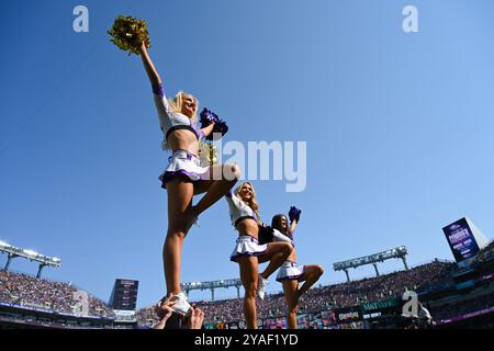 Baltimore, États-Unis. 13 octobre 2024. Les meneurs de pom-pom-pom des Ravens de Baltimore jouent contre les Washington Commanders pendant la première mi-temps au M&T Bank Stadium de Baltimore, Maryland, le dimanche 13 octobre 2024. Photo de David Tulis/UPI crédit : UPI/Alamy Live News Banque D'Images