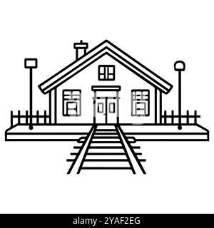 icône de gare ou symbole de ligne moderne. Dessin au trait vectoriel et conception d'icône avec contour audacieux. Noir et blanc Pixel Perfect symbole minimaliste isola Illustration de Vecteur