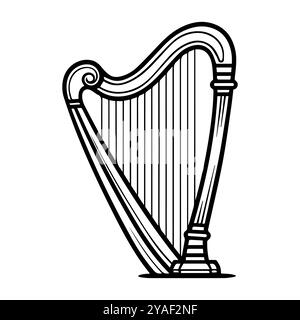 icône de harpe ou symbole de ligne moderne. Dessin au trait vectoriel et conception d'icône avec contour audacieux. Noir et blanc Pixel Perfect symbole minimaliste isolé blanc b Illustration de Vecteur