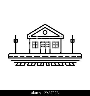 icône de gare ou symbole de ligne moderne. Dessin au trait vectoriel et conception d'icône avec contour audacieux. Noir et blanc Pixel Perfect symbole minimaliste isola Illustration de Vecteur