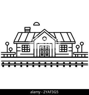 icône de gare ou symbole de ligne moderne. Dessin au trait vectoriel et conception d'icône avec contour audacieux. Noir et blanc Pixel Perfect symbole minimaliste isola Illustration de Vecteur