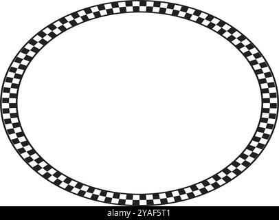 Cadre elliptique avec imprimé à carreaux noir et blanc. Vignette ovale avec damier, drapeau de course ou motif de carrés de plateau de jeu d'échecs. Géométrique Illustration de Vecteur