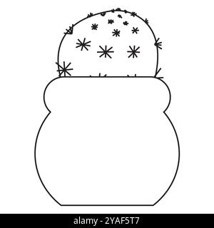 Simple petit cactus mignon dans un pot en céramique dans le style doodle. Illustration vectorielle isolée sur fond blanc. Illustration de Vecteur