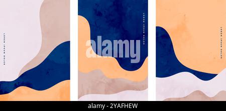 trois affiches aquarelles courbes dans le vecteur de style minimal Illustration de Vecteur