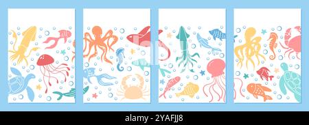 Animaux marins et plantes dans la scène sous-marine Illustration de Vecteur