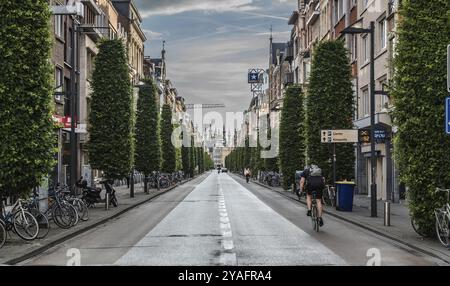 Louvain, Flandre, Belgique, 06 16 2019 homme sur un vélo descendant la Bondgenotenlaan à la gare, Europe Banque D'Images