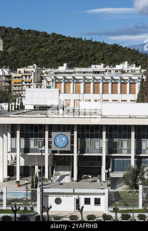 Athènes, Attique, Grèce, 12 26 2019 vue sur la façade et l'intérieur de l'ambassade américaine en Grèce, Europe Banque D'Images