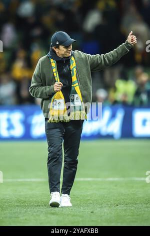 MELBOURNE, AUSTRALIE, JUILLET 31 : Tony Gustavsson, entraîneur-chef de l'Australie Matildas célèbre avoir battu le Canada à la Coupe du monde féminine de la FIFA, Australie Nouveau Banque D'Images