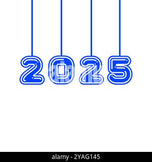 numéro suspendu du nouvel an 2025. Couleur bleue texte 3d 2025 illustration vectorielle isolée sur blanc Illustration de Vecteur