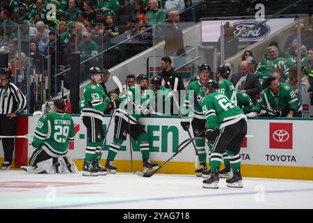 Dallas, États-Unis. 12 octobre 2024. Joueurs des Stars de Dallas lors du match de la LNH entre les Stars de Dallas et les Islanders de New York au American Airlines Center. Dallas Stars bat Minnesota Wild 3-0. Le 12 octobre 2024 à Dallas, Texas, États-Unis. (Photo de Javier Vicencio/Eyepix Group) crédit : Eyepix Group/Alamy Live News Banque D'Images