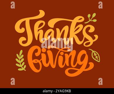 Bannière du jour de Thanksgiving. Lettrage dessiné à la main Illustration de Vecteur