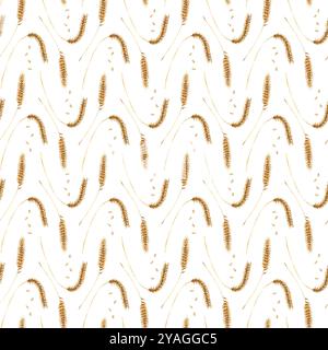 Motif aquarelle sans couture avec des épis de blé, de céréales, de maïs et de grains dorés. Répétition du motif pour tissu textile Banque D'Images