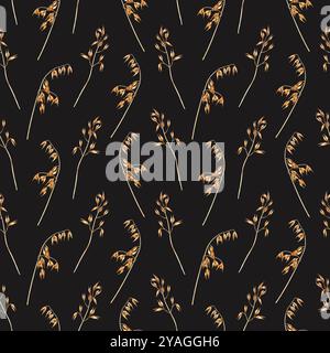 Aquarelle modèle sans couture avec des plantes d'avoine, des grains amylacés comestibles. Répétition du motif pour tissu textile Banque D'Images