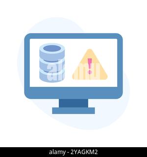 Point d'exclamation sur l'écran du moniteur montrant l'icône d'erreur de base de données, style tendance Illustration de Vecteur