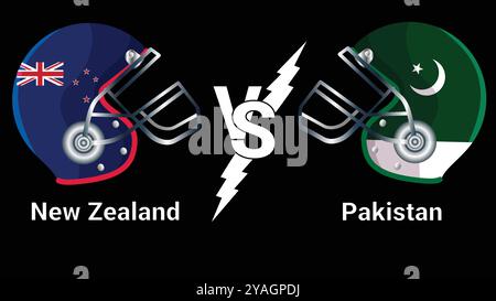 New Zealand vs Pakistan 3d illustration vecteur drapeaux sur casque de cricket pour versus match avec fond noir Illustration de Vecteur