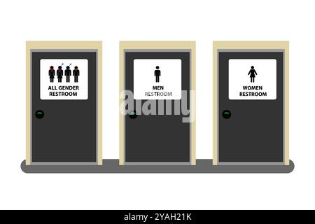 Trois types de toilettes sur fond blanc : hommes, femmes et toutes les toilettes de genre Illustration de Vecteur