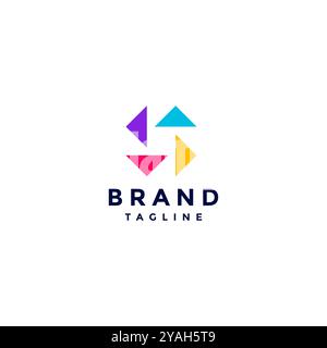 Design du logo à quatre triangles rotatifs. Quatre icônes triangulaires colorées faisant face à quatre directions différentes logo Design. Illustration de Vecteur