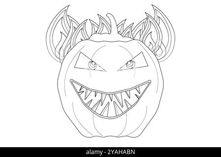 Coloriage détaillé d'Halloween avec un visage de citrouille maléfique, parfait pour les enfants et les adultes à faire preuve de créativité pendant la saison effrayante. Illustration de Vecteur