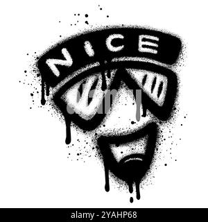 Émoticône graffiti Cool sourire visage avec lunettes de soleil isolé avec un fond blanc avec un joli texte. Illustration de Vecteur