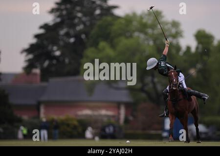 Tortuguitas, Buenos Aires - 13 octobre 2024 : dans la suite du deuxième tour (premier en zone B) du 84e Tortugas Country Club Open, présenté par Jumbo, la hache Polo Team a remporté une victoire 13-10 sur la Ensenada Dietrich sur le terrain 7, les deux équipes jouant avec un handicap égal. La Ensenada a commencé fort, avec Jerónimo del Carril excellant en première mi-temps et donnant à son équipe une avance de 4 buts, laissant la hache Polo Team derrière par 3 à la mi-temps. Cependant, la seconde moitié a connu un revirement complet, car Fran Elizalde et Tommy Panelo ont commencé à soutenir Polito Pieres et Hilario Ulloa, shifti Banque D'Images