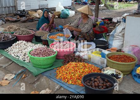 15.11.2023, Indonesia, Lombok, Kuta - Frauen verkaufen Gew¸rze und Gem¸se auf einem Wochenmarkt. 00S231115D334CAROEX.JPG [AUTORISATION DU MODÈLE : NON, PROPRIÉTÉ Banque D'Images