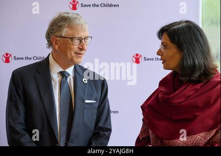 Veranstaltung von Save the Children Deutschland und der Impfallianz Gavi zum Thema Impfgerechtigkeit und gleiche Startchancen am 14.10.2024 à Berlin. Foto : Bill Gates, Gruender der Bill & Melinda Gates Foundation Sania Nishtar, Sonderassistentin fuer Armutsbekaempfung und soziale Sicherheit des premiers ministres von Pakistan Teilnehmer der Veranstaltung Die Veranstaltung fand im Rahmen der Fachkonferenz Sommet mondial de la santé im Cafe am Neuen Voir état. USAGE ÉDITORIAL EXCLUSIF *** Evénement organisé par Save the Children Allemagne et la Gavi Vaccine Alliance sur l'équité en matière de vaccins et l'opportunité de départ égale Banque D'Images