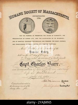 PHOTOS D'ANTAN - géré par PPL PHOTO AGENCYCirca 15 juillet 1891. Capitaine Charles Barr (1864-1911). Ce certificat a été décerné par The Human Banque D'Images