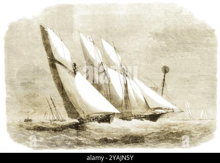 PHOTOS D'HIER - GÉRÉ PAR PPL - COPYRIGHT RESERVEDCIRCA 1862 : course annuelle de goélettes organisée par le Royal Thames Yacht Club. Les yachts au mou Banque D'Images