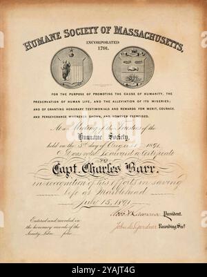 PHOTOS D'ANTAN - géré par PPL PHOTO AGENCYCirca 15 juillet 1891. Capitaine Charles Barr (1864-1911). Ce certificat a été décerné par The Human Banque D'Images