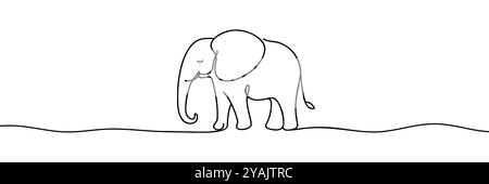 Illustration vectorielle de dessin d'une ligne d'animal éléphant continue et conception d'art d'une seule ligne de la journée mondiale de la faune. Illustration de Vecteur
