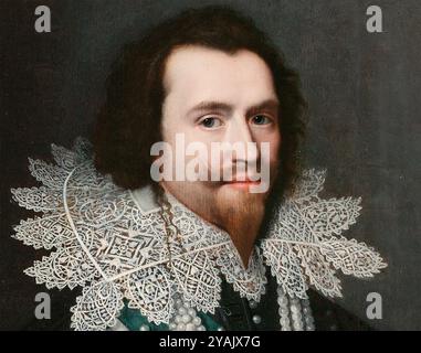 GEORGE VILLIERS, ist duc de Buckingham (1582-1628) détail de la peinture de Michiel Jansz van Mierevelt, 1625 Banque D'Images