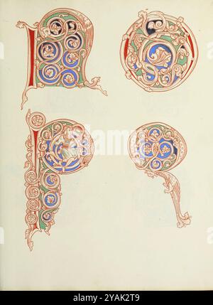 Manuscrit avec l'alphabet des lettres majuscules d'une passionale, ou collection de vies de Saints. xiie siècle. Londres. 1833 Banque D'Images