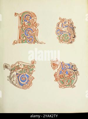 Manuscrit avec l'alphabet des lettres majuscules d'une passionale, ou collection de vies de Saints. xiie siècle. Londres. 1833 Banque D'Images