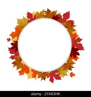 Vecteur cadre rond isolé de feuilles d'automne jaunes sèches. Bordure pour le texte. Clipart plate pour la conception Illustration de Vecteur
