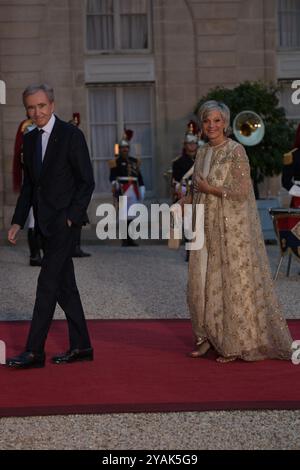 Paris, France. 14 octobre 2024. Bernard Arnault et son épouse Hélène Mercier-Arnault dîner officiel d'État en l'honneur du roi et de la reine de Belgique lors de leur visite d'État en France, au Palais présidentiel de l'Élysée à Paris, France, le 14 octobre 2024. Photo de Ammar Abd Rabbo/ABACAPRESS. COM Credit : Abaca Press/Alamy Live News Banque D'Images