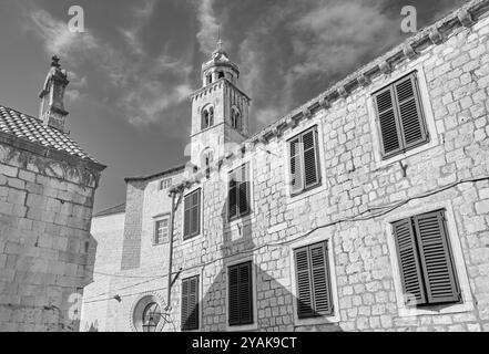 Photo en noir et blanc de la vieille ville de Dubrovnik, Croatie. Banque D'Images