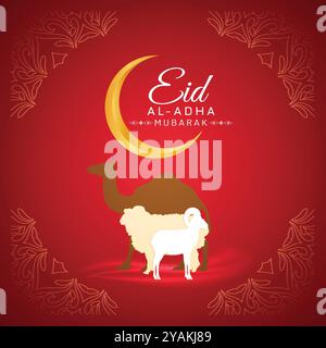 Eid ul Adha bannière unique Design, Bakra Eid Mosquée, et chèvre, chameau Illustration de Vecteur