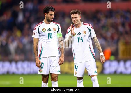 Zenica, Bosnie-Herzégovine. 14 octobre 2024. Dominik Szoboszlai et Bendeguz Bolla, de Hongrie, lors du match du Groupe A3 de l'UEFA entre la Bosnie-Herzégovine et la Hongrie au stade Bilino Polje à Zenica, Bosnie-Herzégovine, le 14 octobre 2024. Photo : Armin Durgut/PIXSELL crédit : Pixsell/Alamy Live News Banque D'Images