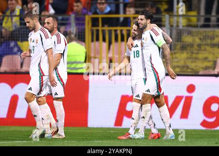 Zenica, Bosnie-Herzégovine. 14 octobre 2024. Les joueurs de Hongrie célèbrent après avoir marqué lors du match du Groupe A3 de la Ligue des Nations de l'UEFA entre la Bosnie-Herzégovine et la Hongrie au stade Bilino Polje à Zenica, Bosnie-Herzégovine, le 14 octobre 2024. Photo : Armin Durgut/PIXSELL crédit : Pixsell/Alamy Live News Banque D'Images