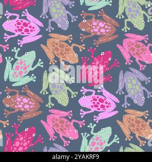 Motif sans couture vintage de grenouilles tropicales colorées. Motif grenouilles ou crapauds. Banque D'Images
