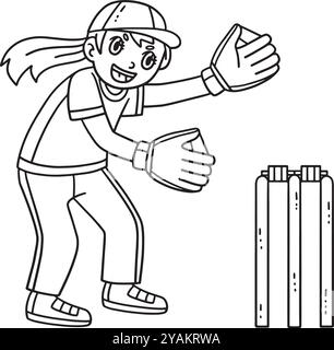 Cricket Wicket Keeper femelle attrapant isolé Illustration de Vecteur