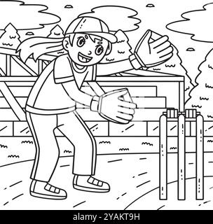 Cricket femme Wicket Keeper Coloriage Illustration de Vecteur