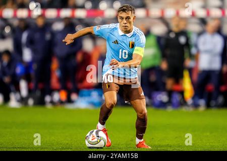 Bruxelles, Belgique. 14 octobre 2024. BRUXELLES, BELGIQUE - 14 OCTOBRE : le belge Leandro Trossard dribble avec le ballon lors du match du Groupe A2 de l'UEFA Nations League 2024/25 League A entre la Belgique et la France au stade Roi Baudouin le 14 octobre 2024 à Bruxelles, Belgique. (Photo de René Nijhuis/MB Media) crédit : MB Media solutions/Alamy Live News Banque D'Images
