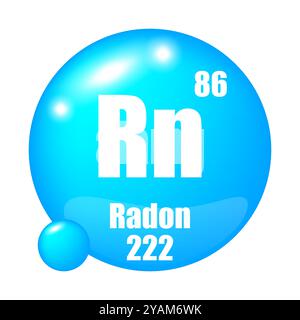 Icône radon. Elément chimique RN. Numéro atomique 86. Masse 222. Sphère bleue. Illustration de Vecteur
