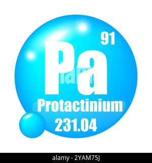 Icône PA. Elément protactinium. Numéro atomique 91. Masse 231.04. Fond de sphère bleu. Symbole vectoriel. Illustration de Vecteur