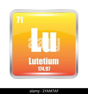 Icône lutétium. Elément chimique lu. Numéro atomique 71. Masse 174.97. Symbole carré jaune. Illustration de Vecteur