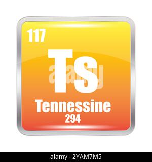 Icône Tennessine. Elément chimique TS. Numéro atomique 117. Masse 294. Image carrée orange. Symbole vectoriel. Illustration de Vecteur